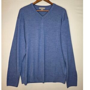 Daniel Cremieux‎ 100%Extra Fine Merino Wool V-Neck Sweater Pullover Blue XXL